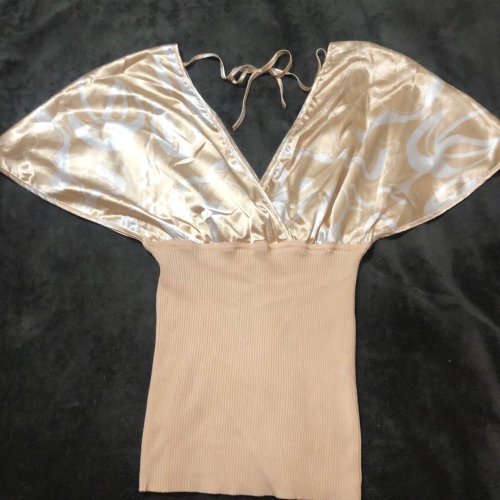 Size small peach color half silk v-neck top/blouse